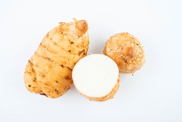 Fresh Gastrodia elata with Chinese herbal medicine on white background