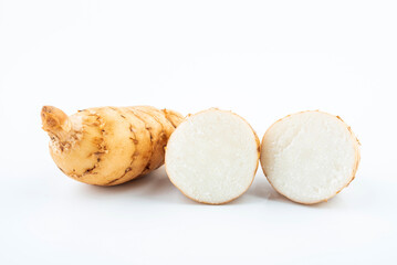 Fresh Gastrodia elata with Chinese herbal medicine on white background
