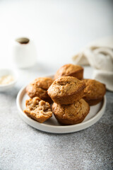 Homemade assorted muffins with lemon, cinnamon and nuts