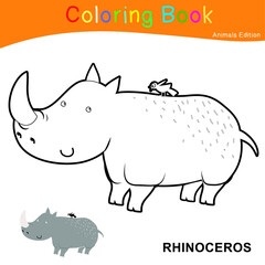 Coloring animal worksheet page. Educational printable coloring worksheet. Coloring game for preschool children. Black and white vector illustration. Motor skills education.