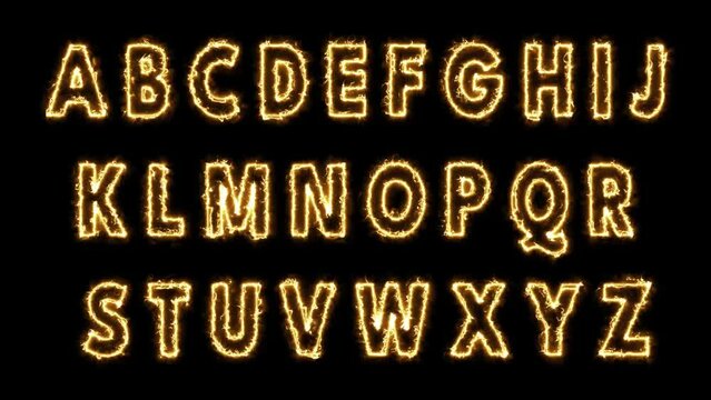 Capital letters with Fusion Effect Smokes and Flames. Yellow Fiery Energetic Alphabets Set Isolated on Black Background	
