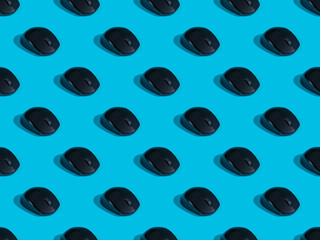 Computer Mouse Endless Seamless Pattern on Blue Background
