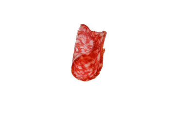 rolled slice of cervelat sausage isolated on white background