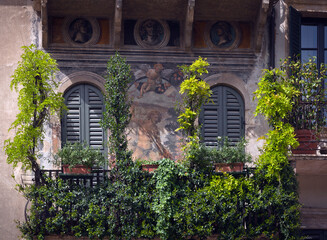 Facade of a building in the city of Verona. Italy.