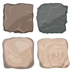 A set of smooth stones. Stone slabs of square shape isolated on white background. Large square stones. Vector, cartoon illustration.