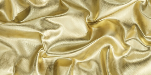 abstract liquid fluid bright gold folded metal surface with 3d render illustration