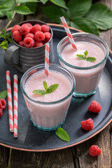 Healthy cocktail with seasonal fruit and milk.