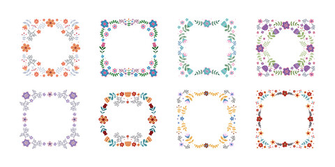 Vector set of folk frames with flowers and leaves.Nature border for greating or post card, invitation. Illustration in scandinavan style