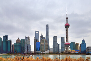 Modern buildings on the banks of the Huangpu River in Pudong New Area, Shanghai, China