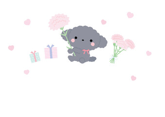 カーネーションと犬の母の日・イベントなどのイラストフレーム素材