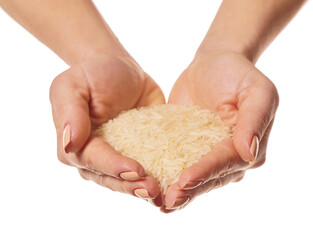 raw rice in hands