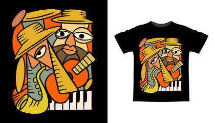 Hand drawn abstract jazz music art illustration t shirt design