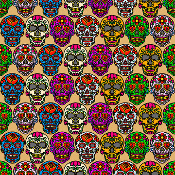 Sugar Skull digital paper, Calavera, Old School Tattoo Seamless pattern, freehand drawing Seamless Pattern for party, anniversary, birthday. Design for banner, poster, card, invitation and scrapbook
