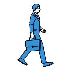 歩いている全身のスーツを着た若い男性
