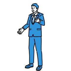 話している全身の若いスーツの男性
