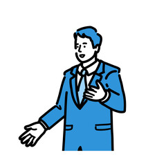 話している上半身の若いスーツの男性
