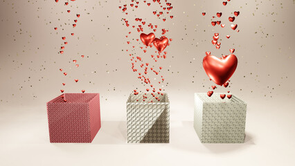 Gift box with flying hearts. Concept: Valentine's Day, wedding, Mother's Day, Women's Day, Birthday, anniversary.