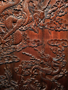 Dragon pattern carved on ancient Chinese mahogany furniture