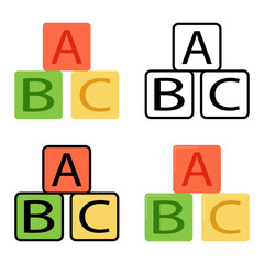 children's toy multi-colored pyramid of three cubes with letters, drawing for coloring, illustration of a children's book, flat graphics black outline