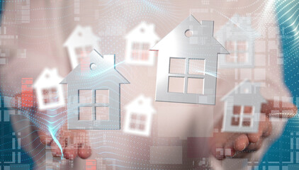 home choice Big data and artificial intelligence concept. Machine learning and cyber mind domination