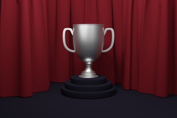 3d award silver trophy wallpaper for 2nd position prize - Silver winner cup on metallic shiny platform - Illustration for first success - Successful position