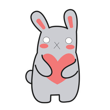 cute little white rabbit with pink cheeks and ears with a big pink heart