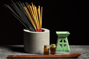 Aromatherapy set of incense sticks and essential oil for self-relaxation