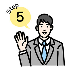 手順について説明をしているスーツを着た若い男性のバストアップ