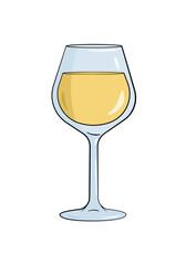 Glass filled with white wine. Cartoon. Vector illustration	