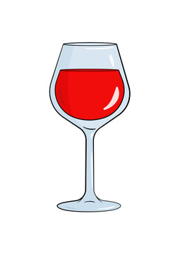 Glass filled with red wine. Cartoon. Vector illustration