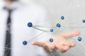 abstract lines with dots over dark background.