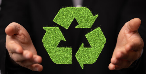 3d rendering of green recycle icon
