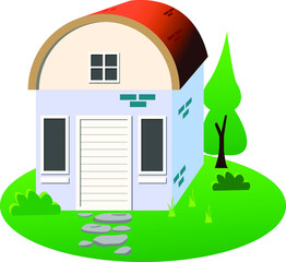 illustration of a house in a garden