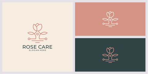 Elegant flower rose beauty, yoga and spa. logo design and business card 