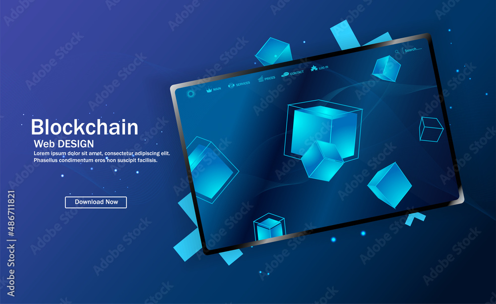 Poster blockchain. illustration of the concept of blockchain mining abstract background of digital cryptocu