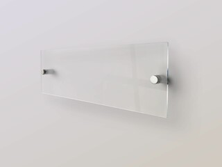 Blank transparent rectangle glass office corporate on white background Signage plate Mock Up...