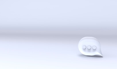 Speech bubble talk icon on light gray background. Concept conversation or social media messages with copy space. Background with message small icon for your texts. 3D rendering
