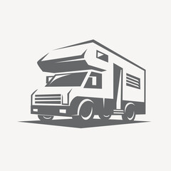 camper van stylized symbol of journey truck, design elements for emblem template - 486713061