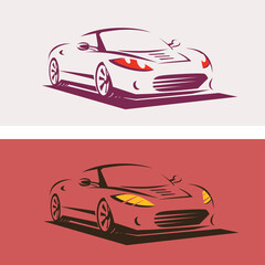 sport car outlined sketch front view with motion effect, stylized vector symbol - 486713066