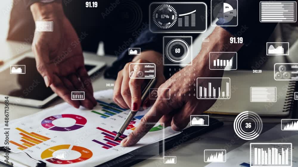 Poster conceptual business dashboard for financial data analysis . 3d render computer graphic .