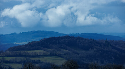 Blue landscape with hill in Aveyron France