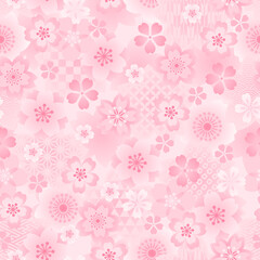 ピンクの桜と和柄のパターン背景