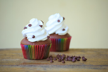 birthday cupcakes on wooden table