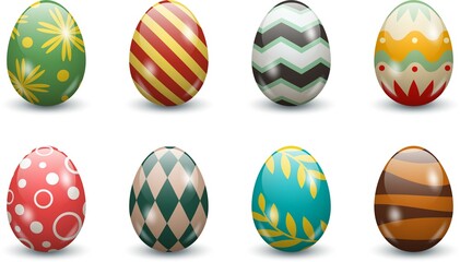 Set of colorful Easter eggs on white background. Vector illustration