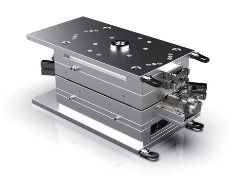 3D render of plastic moulding machine. Plastic injection moulding.Cups, boxes, toolboxes. The production process for Plastic injection mold. Used for the forming of plastic parts