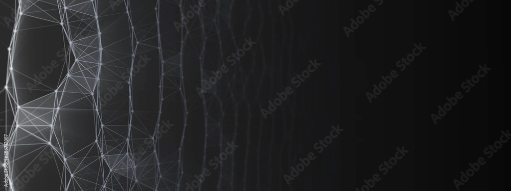 Poster neon background frame. texture of chaotic wave with dots, particles, glowing stars. design plexus li