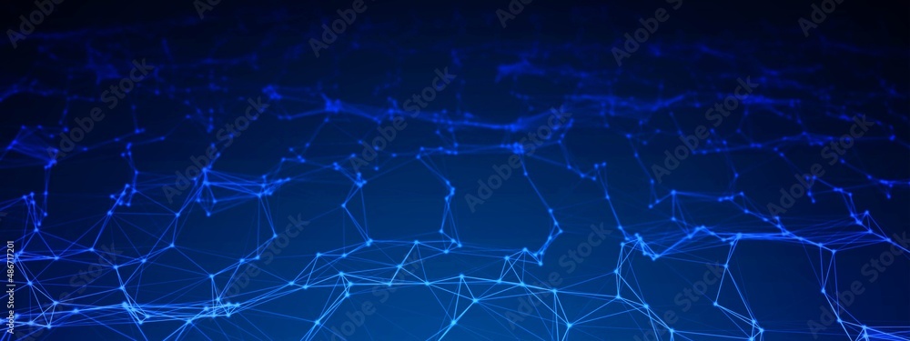 Poster neon background. wave pattern with dots, glowing stars. the design is plexus of lines, grid, informa