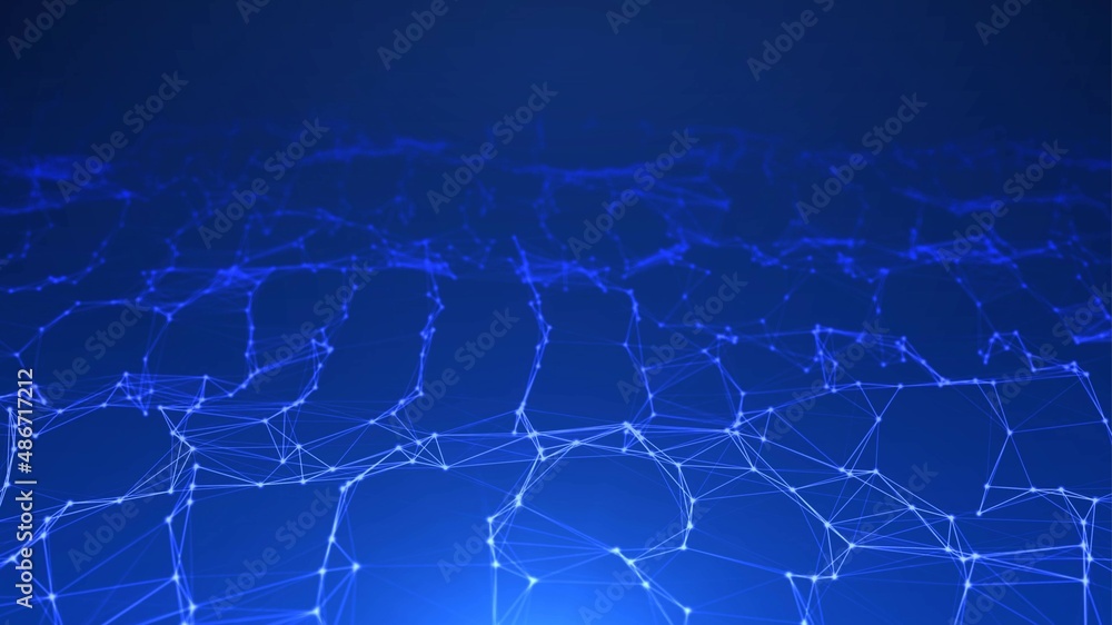 Poster neon background. wave pattern with dots, glowing stars. the design is plexus of lines, grid, informa