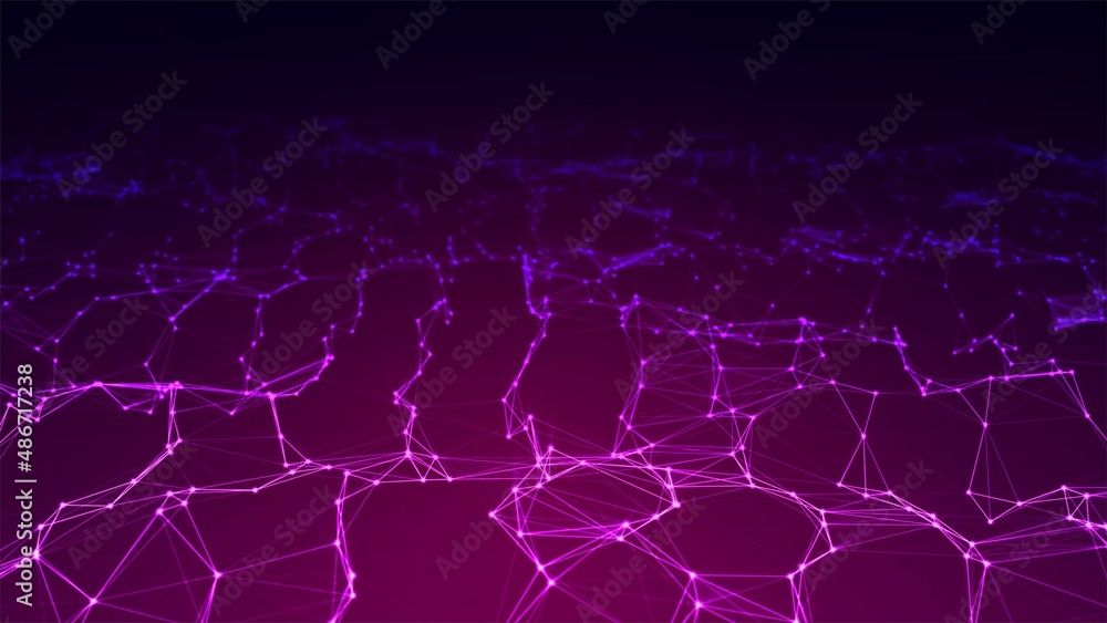 Poster neon background. wave pattern with dots, glowing stars. the design is plexus of lines, grid, informa