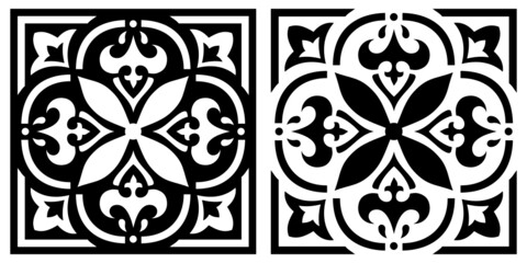 Tile vector pattern in black and white, stencil template, cut files